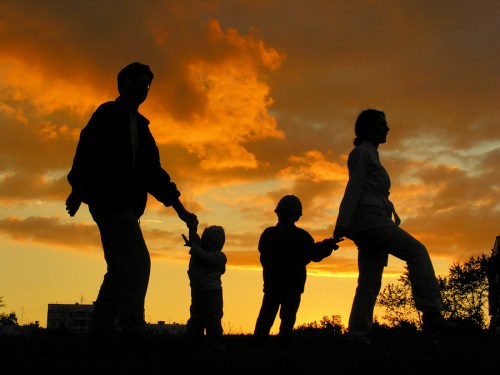 family of four sunset